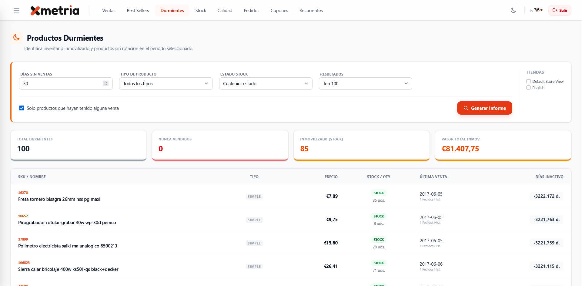 Productos Durmientes